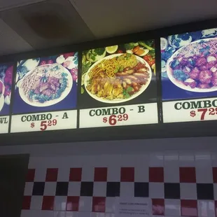 The combo menu at Hong Kong express