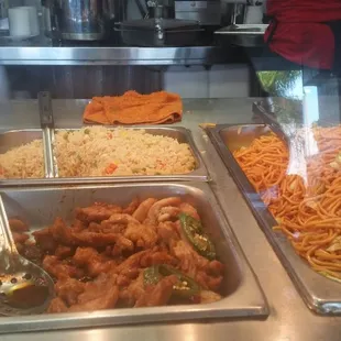 Orange  chicken rice and chow mein