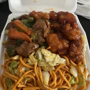 Chow Mein with Orange Chicken &amp; Beef Broccoli