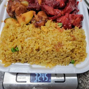 Combination B, Kong pao chicken with chashou, average $5 per pound of food