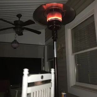 a patio heater on a porch