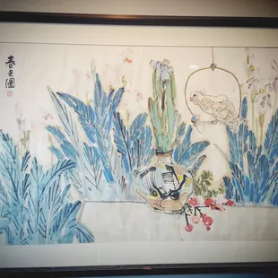 a painting of a vase with flowers