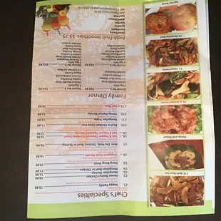 the menu of the restaurant