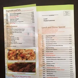 the menu and prices