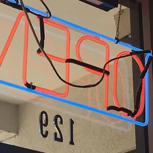 a neon open sign