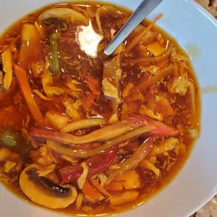 Hot N Sour Soup + Roasted Pork for +$2