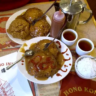 Chicken and Shrimp Egg Foo Young smothered in Delicious  Brown Grande Love