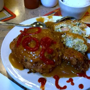 Shrimps Egg Foo Young delicious  double damn Park lunch  only 6 bucks