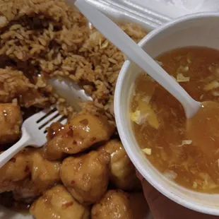 Orange chicken specialty combo.
