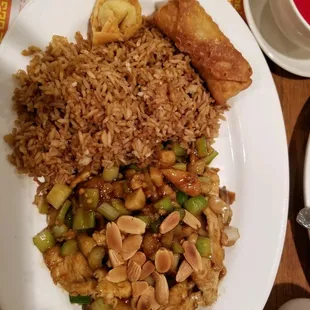 Number 2 meal with Almond Chucken, Fried Rice and Egg roll