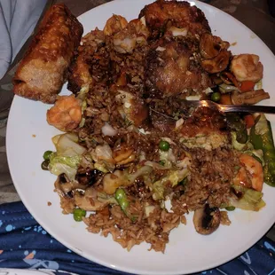 Shrimp egg foo young with a shrimp egg roll
