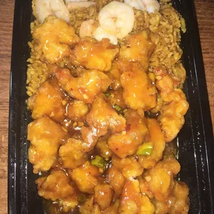 General Tso 's Chicken with shrimp friend rice - generals tsos did not come with broccoli