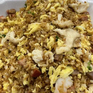 a close up of a fried rice dish