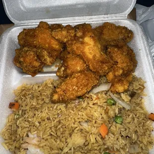 Fried chicken wings &amp; shrimp fried rice