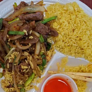 Mongolian Beef. Forgot to take a pic that included more food and an egg roll for a combination plate.