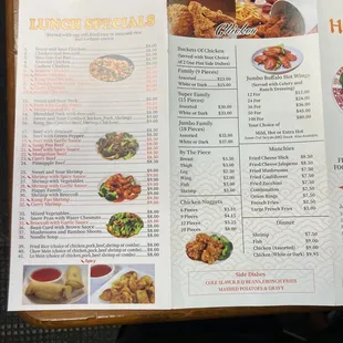 the menu of the restaurant