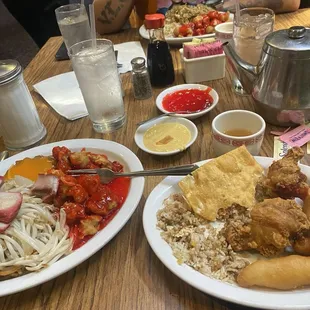 #2 dinner in front and in the back is the Shanghai special lunch with rice and sweet n sour chicken.