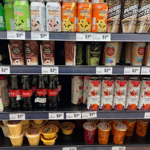 a variety of drinks for sale