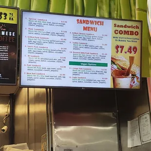 a menu for a sandwich