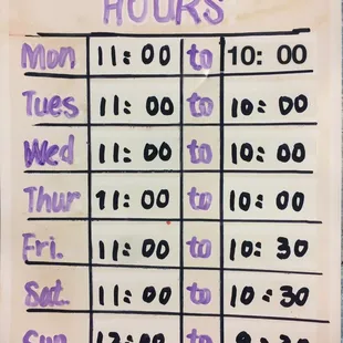 New bussiness hours（start 11/30/ 2018 )start