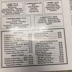 Updated menu with prices 2024