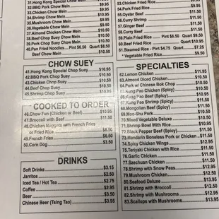 Updated menu with prices 2024