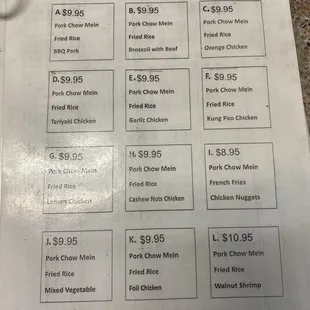 Updated menu with prices 2024