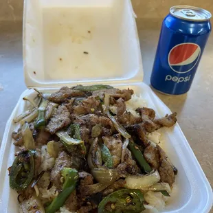 Spicy Mongolian beef with steam rice