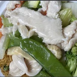 a bowl of chicken and vegetables