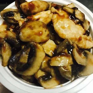 This is the chicken and mushrooms with the brown sauce it is the best! I eat it a lot!