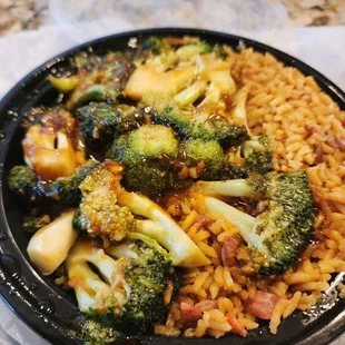 broccoli and rice on a plate