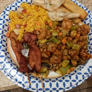 Kung Pao Chicken, Pork Fried Rice, Teriyaki Chicken, Spring Rolls &amp; Fried Dumplings