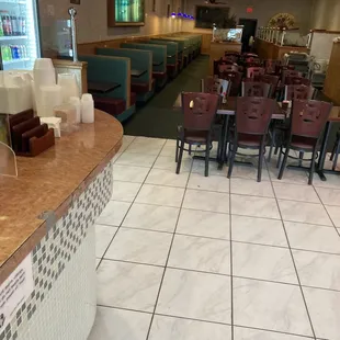 tables and chairs in a restaurant