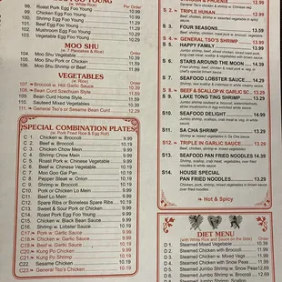 the menu of the restaurant