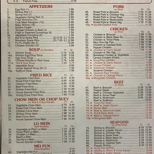 the menu of the restaurant