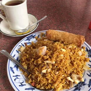 House fried rice and hot tea.