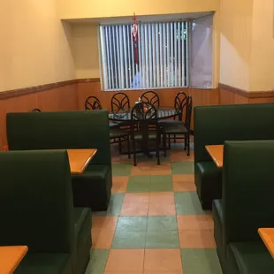 green booths and tables
