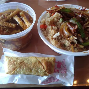 L20. Hot &amp; Spicy Beef (egg roll included) and Hot &amp; Sour soup (extra)