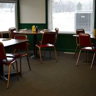 empty tables and chairs