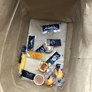 There were at least another 10 packets of sauce for the two of us. But no forks or napkins.