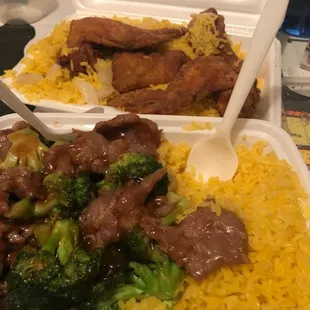 Beef and broccoli and chicken wings