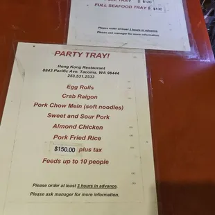 Party Tray options Oct 2023