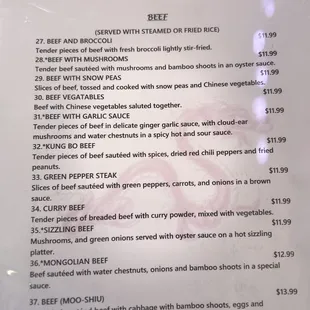 the menu for the restaurant