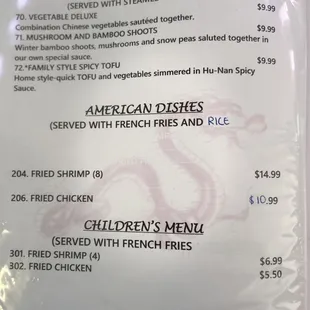 the menu of the restaurant