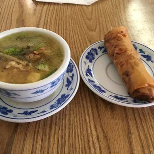 Wonton soup and eggroll.
