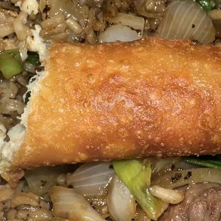 a sandwich and rice dish