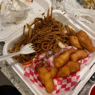 a tray of fried food