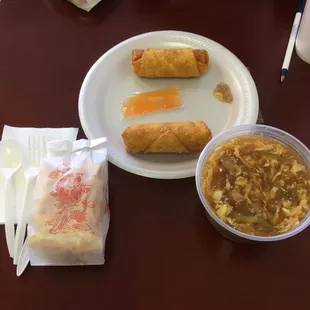 Hot n sour soup - egg rolls