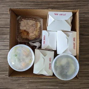 Takeout in an upcycled cardboard tray