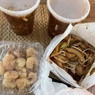 Hong Kong Special Chow Fun, Honey Walnut Prawn, Hot &amp; Sour Soup